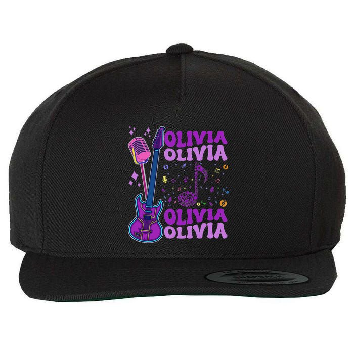 Girl Retro Olivia First Name Personalized Groovy 80S Wool Snapback Cap
