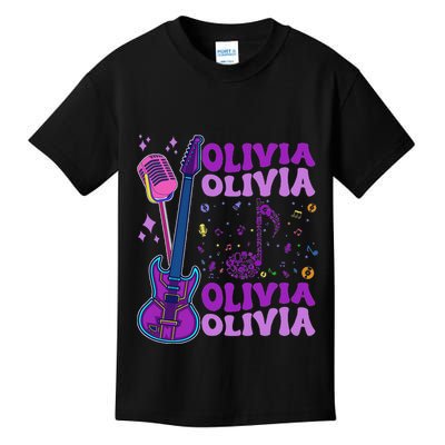 Girl Retro Olivia First Name Personalized Groovy 80S Kids T-Shirt