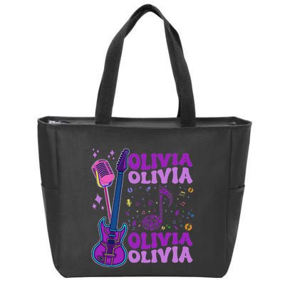 Girl Retro Olivia First Name Personalized Groovy 80S Zip Tote Bag