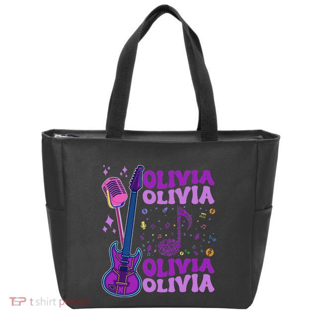 Girl Retro Olivia First Name Personalized Groovy 80S Zip Tote Bag