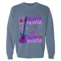 Girl Retro Olivia First Name Personalized Groovy 80S Garment-Dyed Sweatshirt