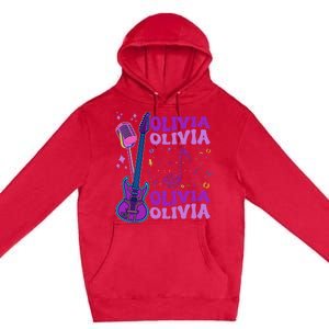 Girl Retro Olivia First Name Personalized Groovy 80S Premium Pullover Hoodie