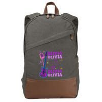 Girl Retro Olivia First Name Personalized Groovy 80S Cotton Canvas Backpack