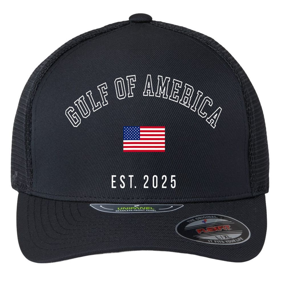 Gulf Retro Of America Est 2025 Usa American Flag Flexfit Unipanel Trucker Cap
