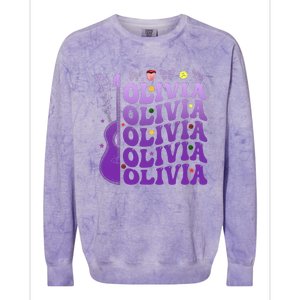 Girl Retro Olivia First Name Personalized Groovy 80S Colorblast Crewneck Sweatshirt