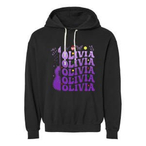 Girl Retro Olivia First Name Personalized Groovy 80S Garment-Dyed Fleece Hoodie