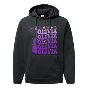 Girl Retro Olivia First Name Personalized Groovy 80S Performance Fleece Hoodie