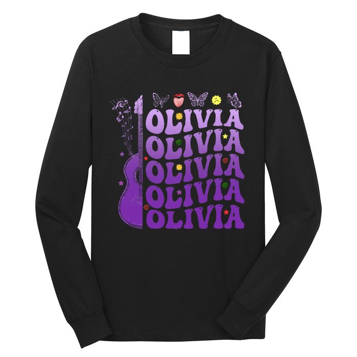 Girl Retro Olivia First Name Personalized Groovy 80S Long Sleeve Shirt