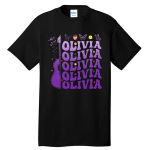 Girl Retro Olivia First Name Personalized Groovy 80S Tall T-Shirt