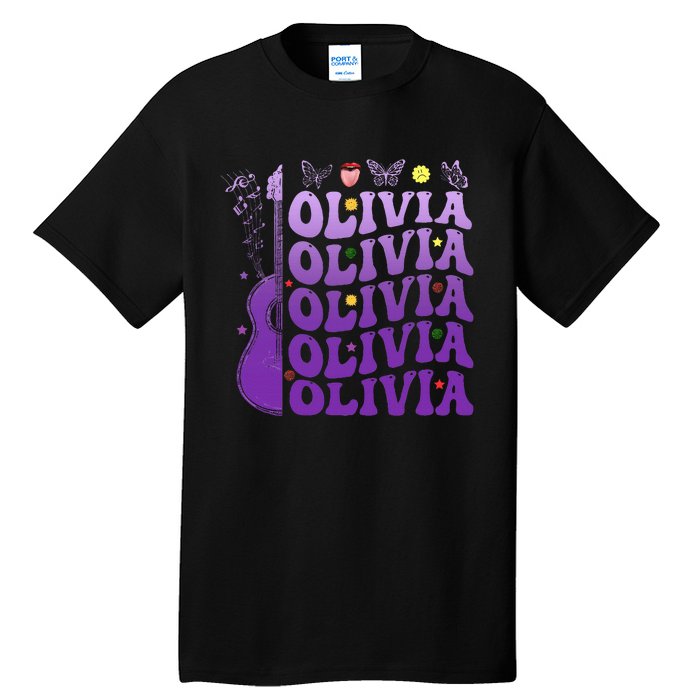 Girl Retro Olivia First Name Personalized Groovy 80S Tall T-Shirt