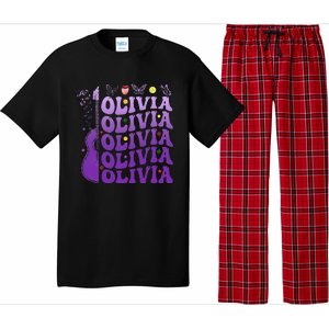 Girl Retro Olivia First Name Personalized Groovy 80S Pajama Set