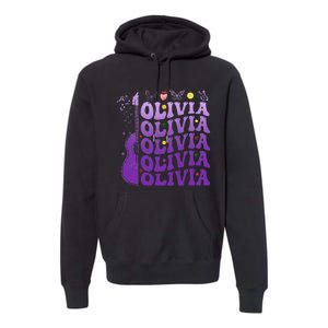 Girl Retro Olivia First Name Personalized Groovy 80S Premium Hoodie