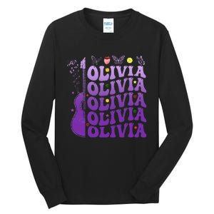 Girl Retro Olivia First Name Personalized Groovy 80S Tall Long Sleeve T-Shirt