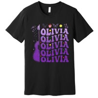 Girl Retro Olivia First Name Personalized Groovy 80S Premium T-Shirt