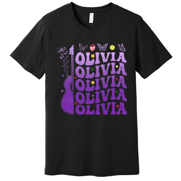 Girl Retro Olivia First Name Personalized Groovy 80S Premium T-Shirt