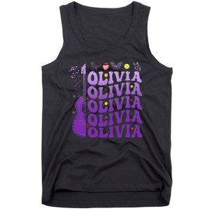 Girl Retro Olivia First Name Personalized Groovy 80S Tank Top