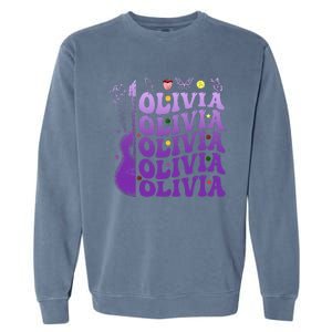 Girl Retro Olivia First Name Personalized Groovy 80S Garment-Dyed Sweatshirt