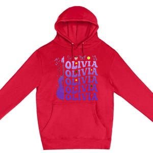 Girl Retro Olivia First Name Personalized Groovy 80S Premium Pullover Hoodie