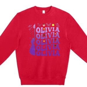 Girl Retro Olivia First Name Personalized Groovy 80S Premium Crewneck Sweatshirt