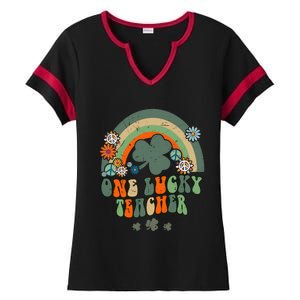 Groovy Retro One Lucky Teacher Rainbow St Patrick's Day Gift Ladies Halftime Notch Neck Tee