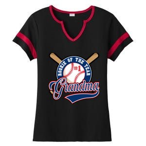 Grandma Rookie of Year 1st Birthday Baseball Theme Matching Ladies Halftime Notch Neck Tee