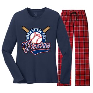 Grandma Rookie of Year 1st Birthday Baseball Theme Matching Women's Long Sleeve Flannel Pajama Set 