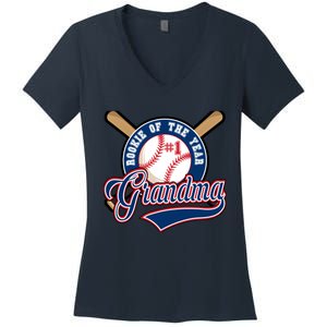 Grandma Rookie of Year 1st Birthday Baseball Theme Matching Women's V-Neck T-Shirt