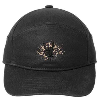 Grunge Rock On Skeleton Cheetah Print Leopard Print Skull Gift 7-Panel Snapback Hat