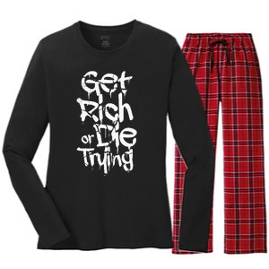 Get Rich Or Die Trying Money Millionaire Cash Miner Trader Women's Long Sleeve Flannel Pajama Set 