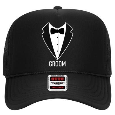 Groom Wedding Tuxedo High Crown Mesh Back Trucker Hat