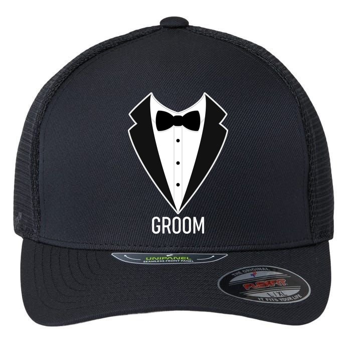 Groom Wedding Tuxedo Flexfit Unipanel Trucker Cap