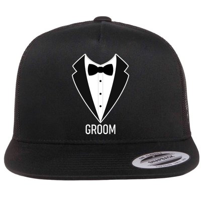 Groom Wedding Tuxedo Flat Bill Trucker Hat