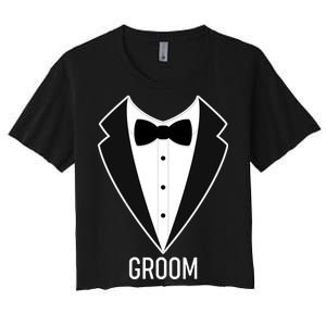 Groom Wedding Tuxedo Women's Crop Top Tee