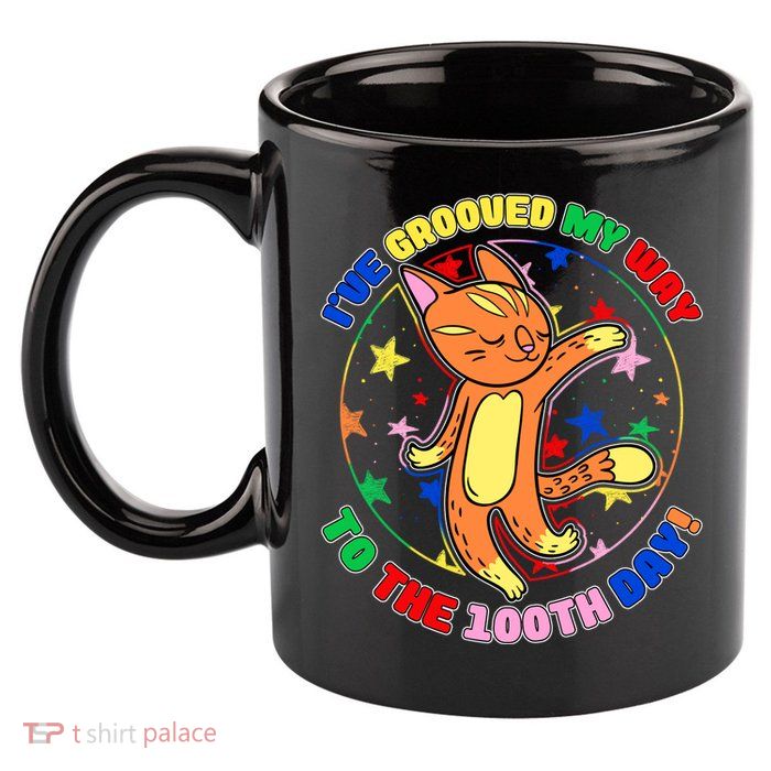 Groovy Cat 100th Day of School 11oz C Handle Ceramic Mug