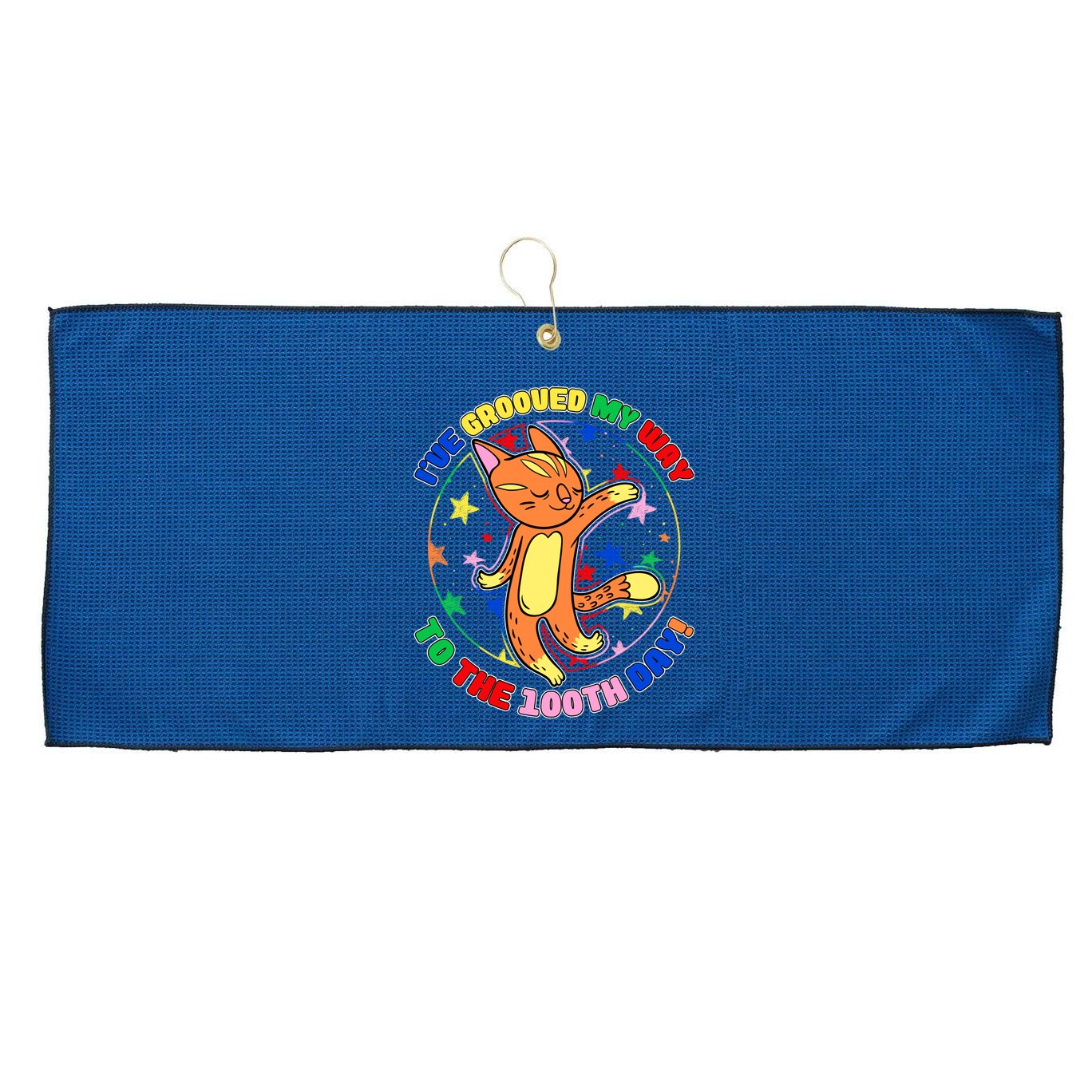 Groovy Cat 100th Day of School Large Microfiber Waffle Golf Towel