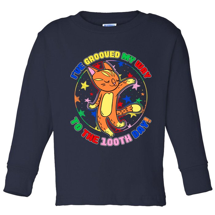 Groovy Cat 100th Day of School Toddler Long Sleeve Shirt