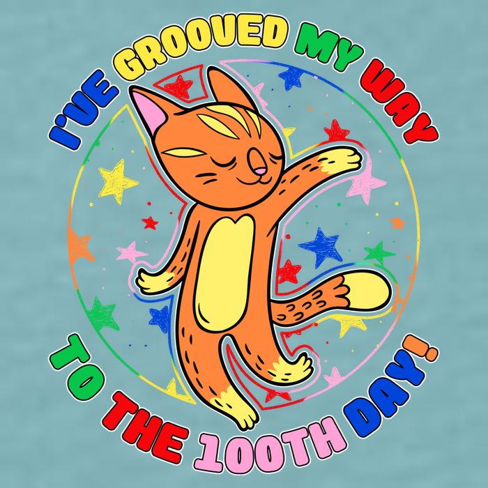 Groovy Cat 100th Day of School Sueded Cloud Jersey T-Shirt