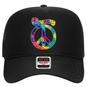 Groovy Peace Sign High Crown Mesh Back Trucker Hat