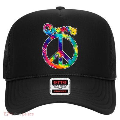 Groovy Peace Sign High Crown Mesh Back Trucker Hat