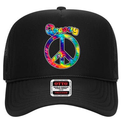 Groovy Peace Sign High Crown Mesh Back Trucker Hat