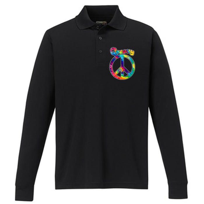 Groovy Peace Sign Performance Long Sleeve Polo