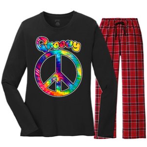 Groovy Peace Sign Women's Long Sleeve Flannel Pajama Set 