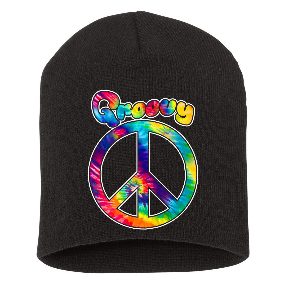 Groovy Peace Sign Short Acrylic Beanie