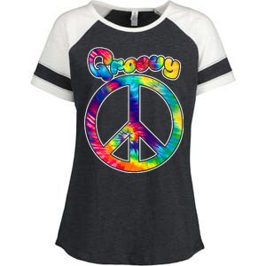 Groovy Peace Sign Enza Ladies Jersey Colorblock Tee