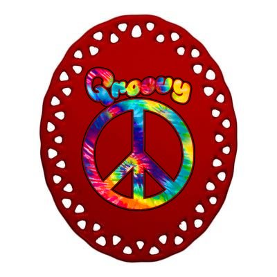 Groovy Peace Sign Ceramic Oval Ornament