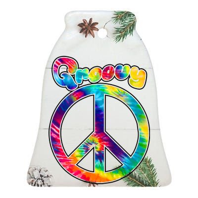 Groovy Peace Sign Ceramic Bell Ornament