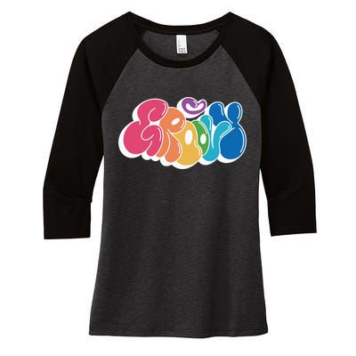 Groovy Retro Colorful Women's Tri-Blend 3/4-Sleeve Raglan Shirt