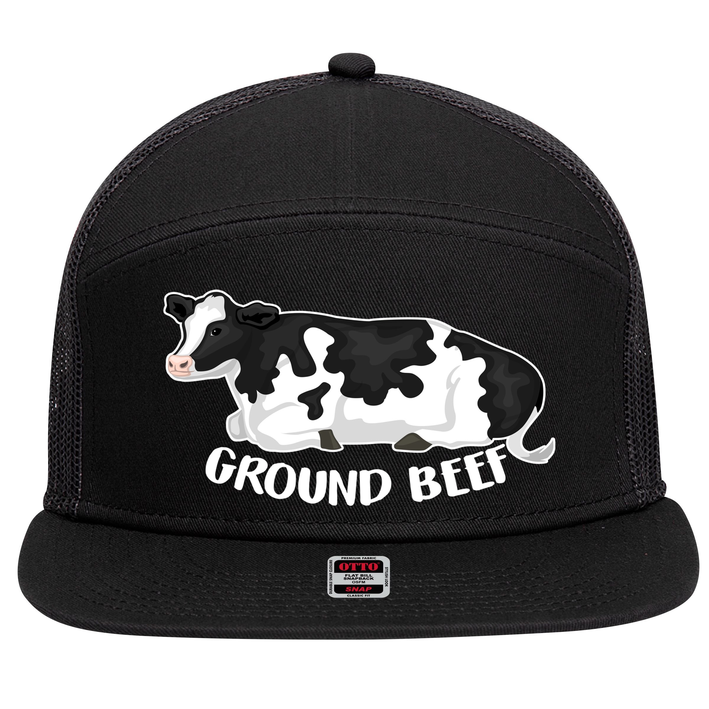 Ground Beef Funny Cow 7 Panel Mesh Trucker Snapback Hat