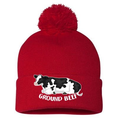 Ground Beef Funny Cow Pom Pom 12in Knit Beanie