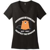 Groundhog Meteorology Respect The Shadow Women's V-Neck T-Shirt